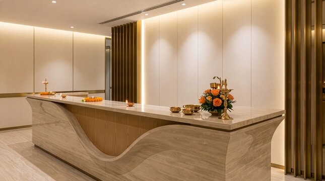Premium Business Reception Desk With Elegant Diwali Decor