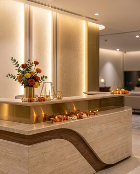High End Corporate Reception Interior With Diwali Lighting