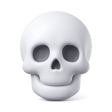 White human skull 3D illustration with jaw and empty eye sockets isolated on white background