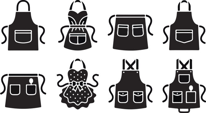 Kitchen Aprons And Cooking Uniforms Black Vector Silhouette Icon Set