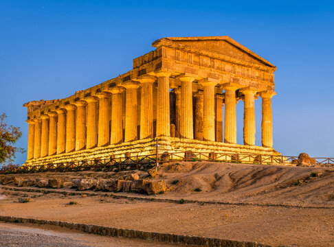 Temple of Concordia in Agrigento, Sicily, Italy at twilight 284