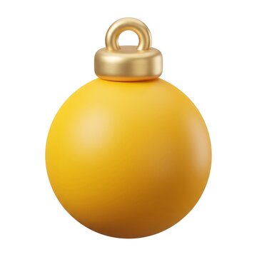 3D Matte yellow christmas tree bauble ornament with gold cap and ring isolated on white background