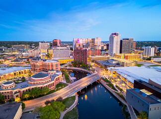 Rochester, Minnesota, USA cityscape on the Zumbro River at blue hour 370 © Richard Kovacs photo