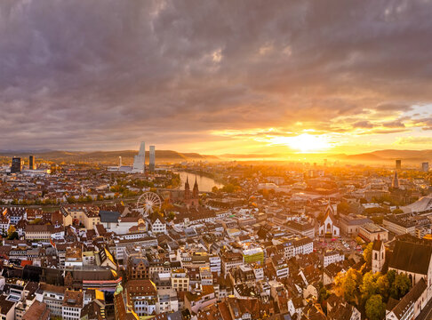 Basel, Switzerland townscape towards the Rhine River at sunrise 382