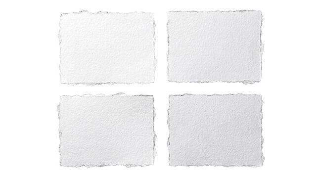 Set of four textured white handmade paper sheets with deckle edges arranged in a 2x2 grid.