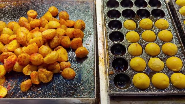 Korean Fried Potato Slices and Croquettes &ndash; Street Food Cooking