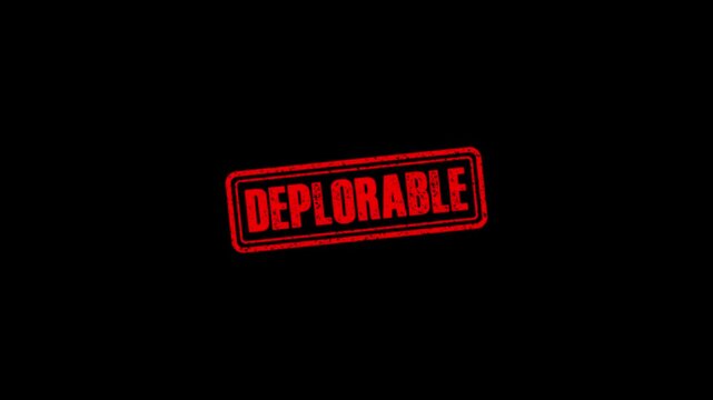 Deplorable rubber stamp animation. Deplorable Stamp textured bold text motion. Up to down stamp zooming and hit effect 4k video.