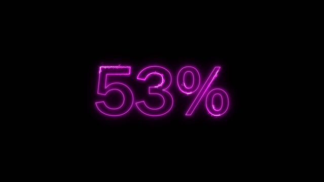 Glowing Neon number 53% icon illustration. Stock business product offer sells 53% discount number background.