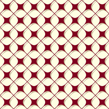 Geometric Seamless Pattern Vector, Burgundy Maroon Diamond Star Tile Background, Red Cream Decorative Textile Wallpaper Print, Vintage Grid Wrapping Paper Surface Motif