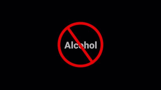 Red Alcohol Forbidden Sign Animation Isolated on Transparent Background, stop alcohol banned red circle animation, Warning, prohibited or ban icon animation. Alcohol Forbidden Sign animation in 4k.