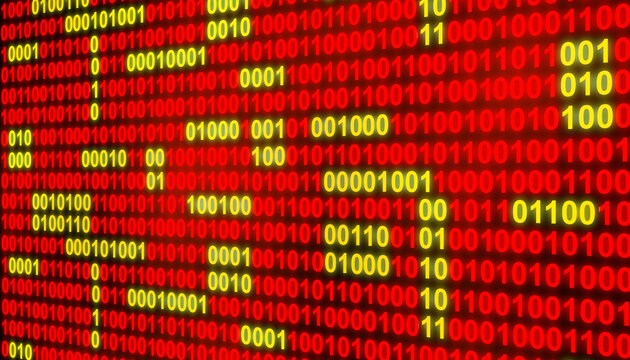 Red yellow binary code perspective digital technology abstract background