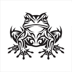 Fototapeta premium Tribal Frog Tattoo Design in Blackwork Ink Style, Ornamental Animal Vector Illustration Isolated on White