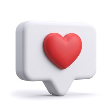 3D social media like notification icon with red heart on white background app icon UI element web icon