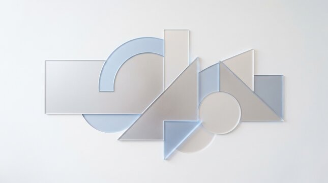 Pastel geometric shapes set, matte abstract forms composition, blue and grey minimalist design elements, modern corporate identity trademark background