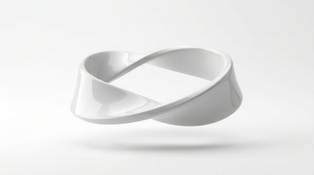 White Mobius strip isolated on white background, abstract geometric loop concept.