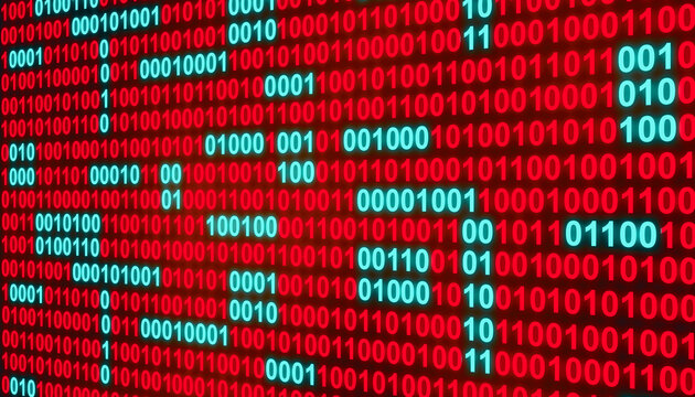 Red blue binary code perspective digital technology abstract background
