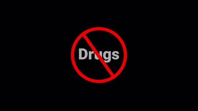 Red Drugs Forbidden Symbol Animation Isolated on Transparent Background, stop drugs red circle prohibition animation, Warning, prohibited or ban icon animation. Drugs Forbidden Symbol animation in 4k.