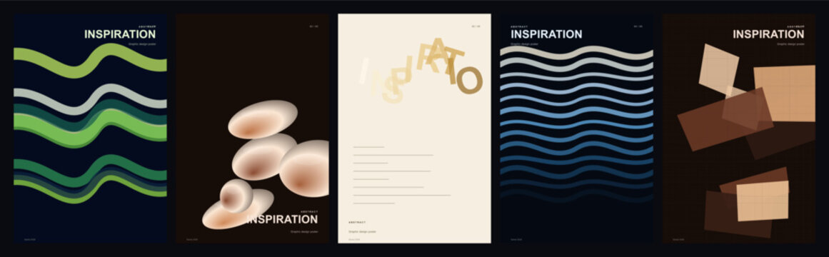 Minimalist abstract poster set with wavy lines and geometric shapes. Modern inspiration flyer collection. Vector art layout templates.