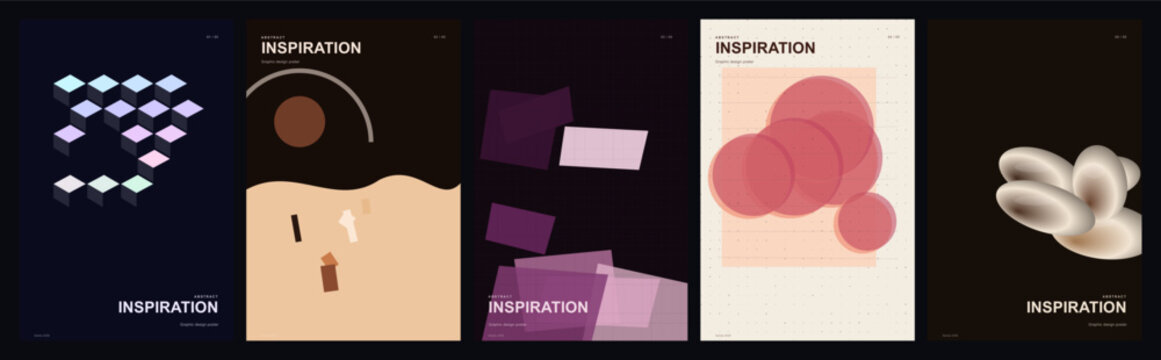 Minimalist abstract poster collection, set of 5 modern inspiration covers, geometric vector art layouts for gallery wall decor