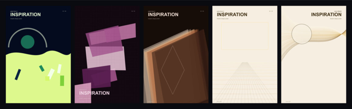 Minimalist abstract poster collection with geometric shapes. Modern inspiration cover set. Artistic vector backgrounds for branding.