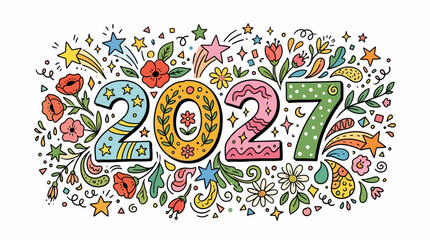 Naklejka premium Colorful Decorative Floral Illustration Featuring The Year 2027 In Festive Style