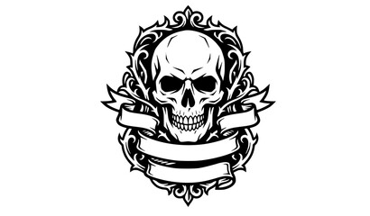 Fototapeta premium Gothic Skull Crest with Layered Blank Ribbon Banners Vector Design