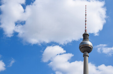 Top of Berliner Fernsehturm Against a Cloudy Sky in Berlin, Germany © MikaelaRyden