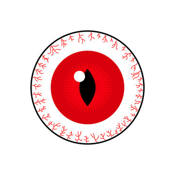 Simple icon of bloodshot red cat-like eyes; suitable for Halloween, horror, grotesque themes, scary content, ghosts, eerie vibes, events, etc.