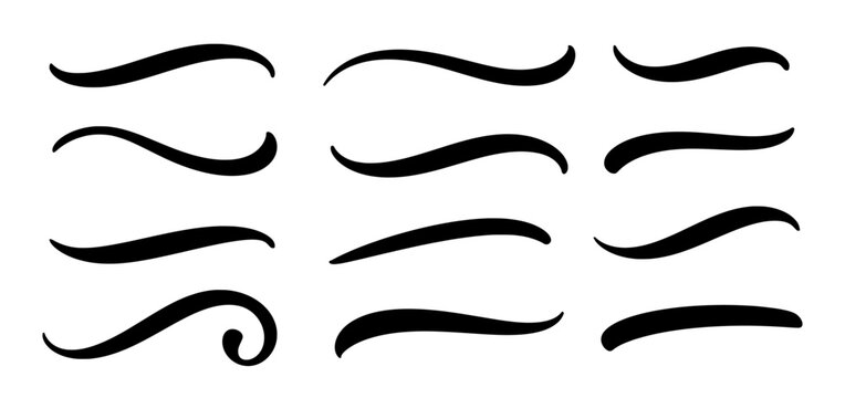 Set of hand lettering calligraphic underlines and vector swoosh lines.