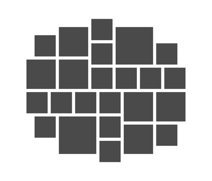 Large photo album collage grid template for many photos with circular arrangement.