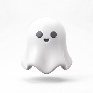 Cute white ghost character with smiling face floating in 3D render halloween ghost cartoon ghost friendly
