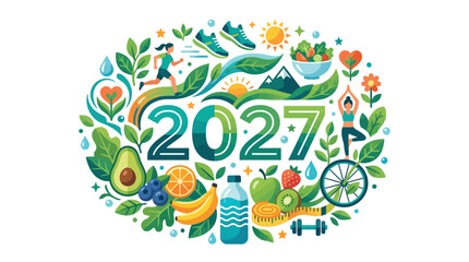 Fototapeta premium Healthy Lifestyle and Wellness Goals Concept for the Year 2027 Illustration