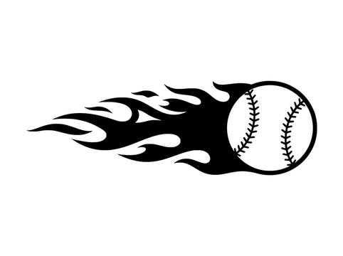 Flaming baseball vector icon. Fast pitch softball with fire trail silhouette. Sports logo element for team branding and apparel.