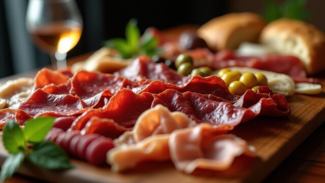 assembling charcuterie board on a rustic table