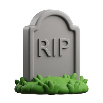 Grey tombstone with rip inscription on a patch of green grass 3D icon tombstone gravestone cemetery