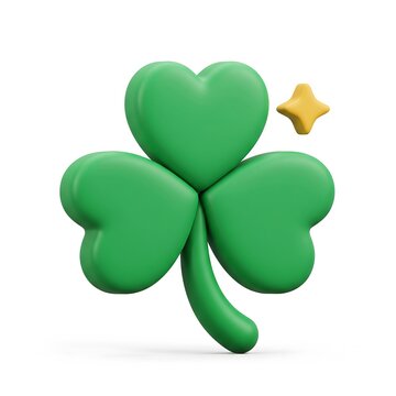 Green three leaf clover shamrock with a golden sparkle 3D icon st patricks day shamrock celebration