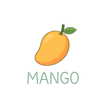Illustrated mango fruit with leaf and dotted text label design transparent background