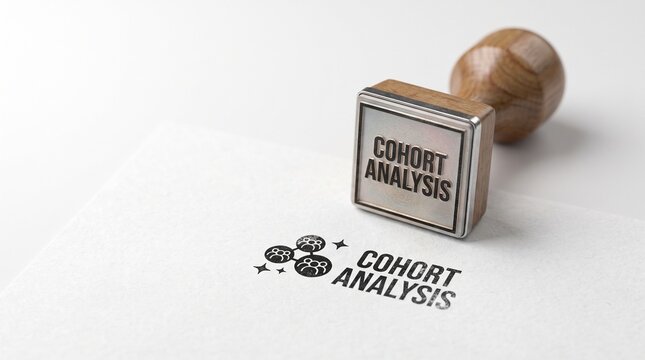 Cohort analysis rubber stamp on white paper, business data analytics concept, marketing research and customer retention tool