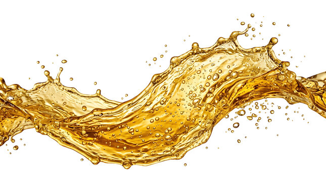 Dynamic splash of golden beer or cider wave isolated on pure white background with liquid splash golden drink alcohol splash beverage splash refreshing