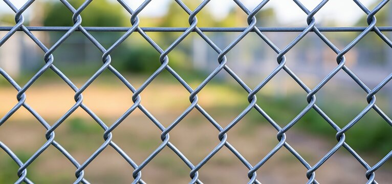 A durable metal fence with a woven wire design, highlighting its rugged texture and industrial style.