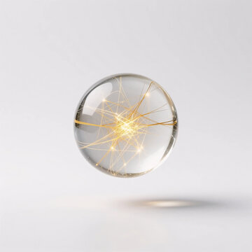 Neuro network clarity: biomorphic glass pebble encapsulating glowing amber optic threads