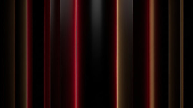 Dark abstract background with glowing red and golden vertical lines. Sleek modern metallic panels for luxury futuristic wallpaper or premium technology design.
