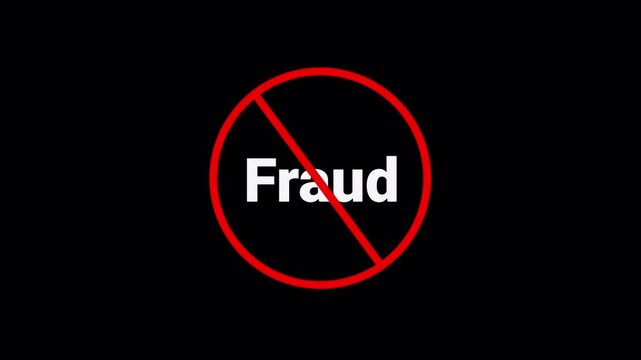 Red Fraud Prohibition Symbol Sign Animation Isolated on Transparent Background, stop fraud forbidden red circle animation, Warning, prohibited or ban icon animation. Fraud Prohibition Symbol animation