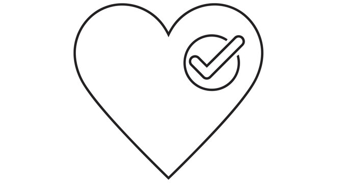 Heart Shape With Check Mark Icon Line Art Style On White Background