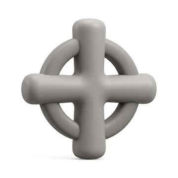 Gray 3D geometric cross intersection symbol icon isolated on white background with gray shape