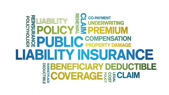 Public Liability insurance animated word cloud-text design animation tag kinetic typography seamless loop.