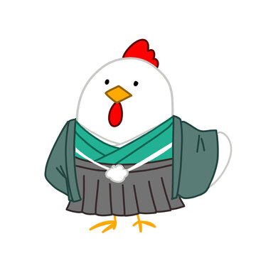 Cute chicken cartoon in scarf and school outfit