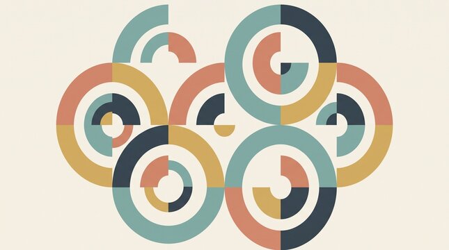 Retro mid century modern seamless pattern with colorful overlapping circles