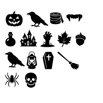 Black Silhouette Set Of Halloween Gates And Fences On White Background