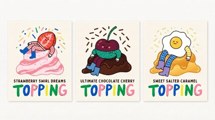 Fototapeta premium Creative cute print featuring fun dessert characters and playful text